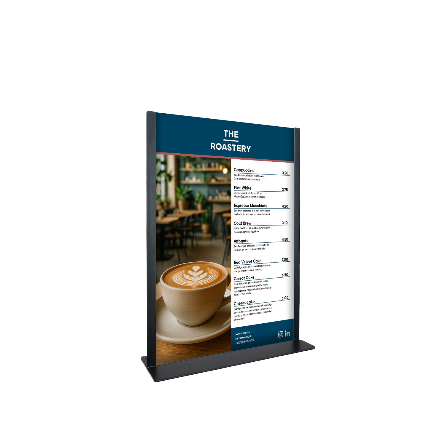 Europel Kartenhalter schwarzem Metall mit Acrylschild A5Europel Kartenhalter schwarzem Metall mit Acrylschild A5