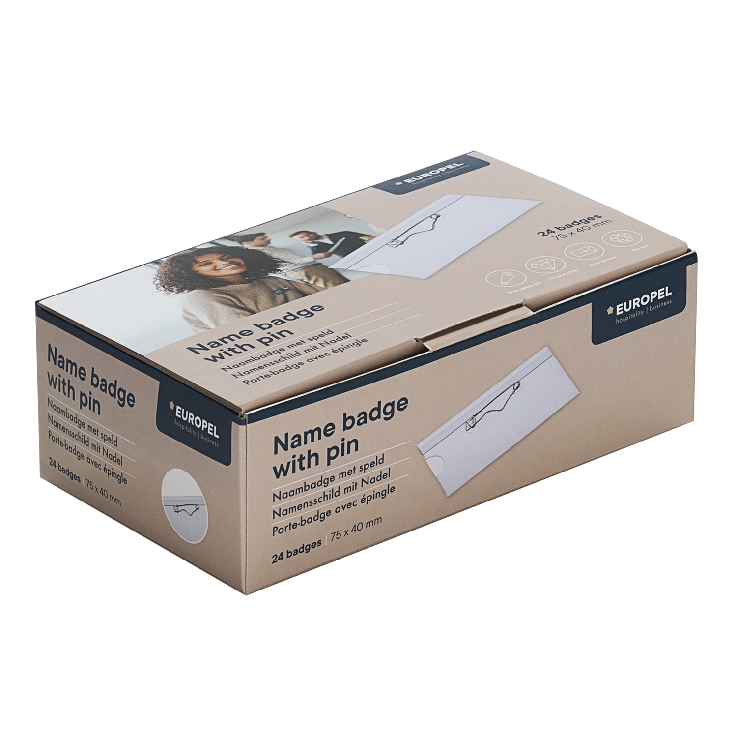 Europel Namenschild mit Nadel Befestigung 75 x 40mm 24 Stück
