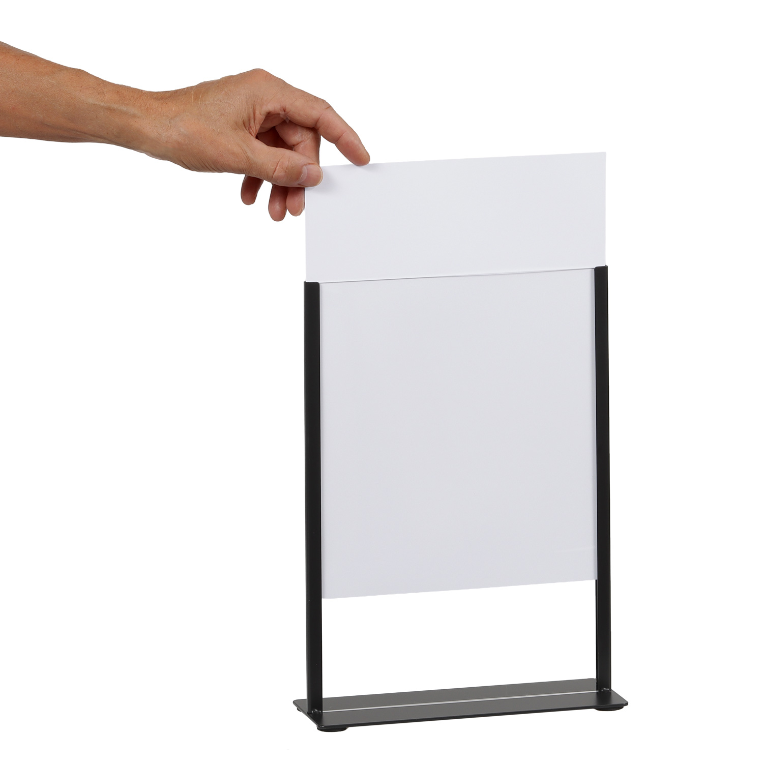 Europel Kartenhalter schwarzem Metall mit Acrylschild A4