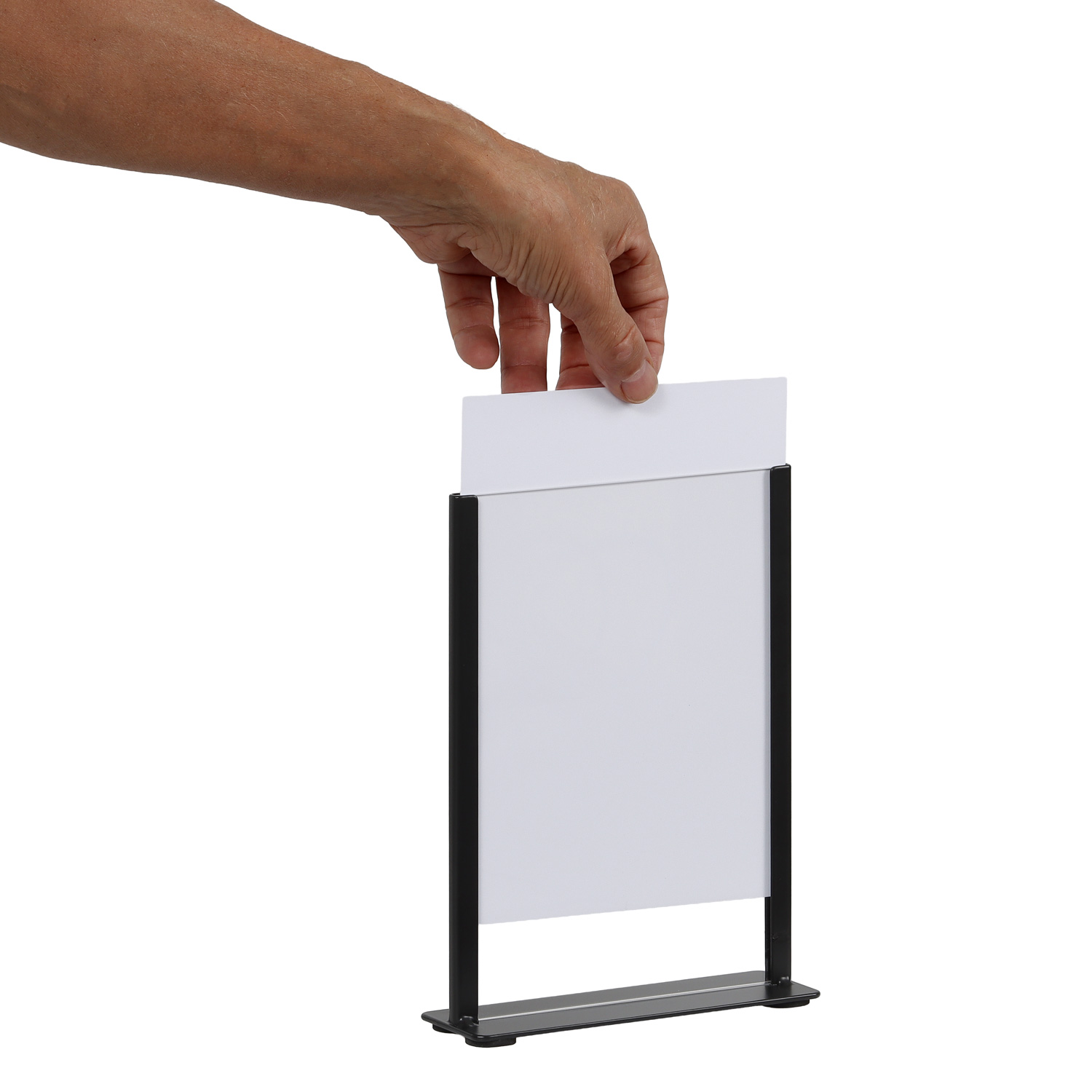 Europel Kartenhalter schwarzem Metall mit Acrylschild A5