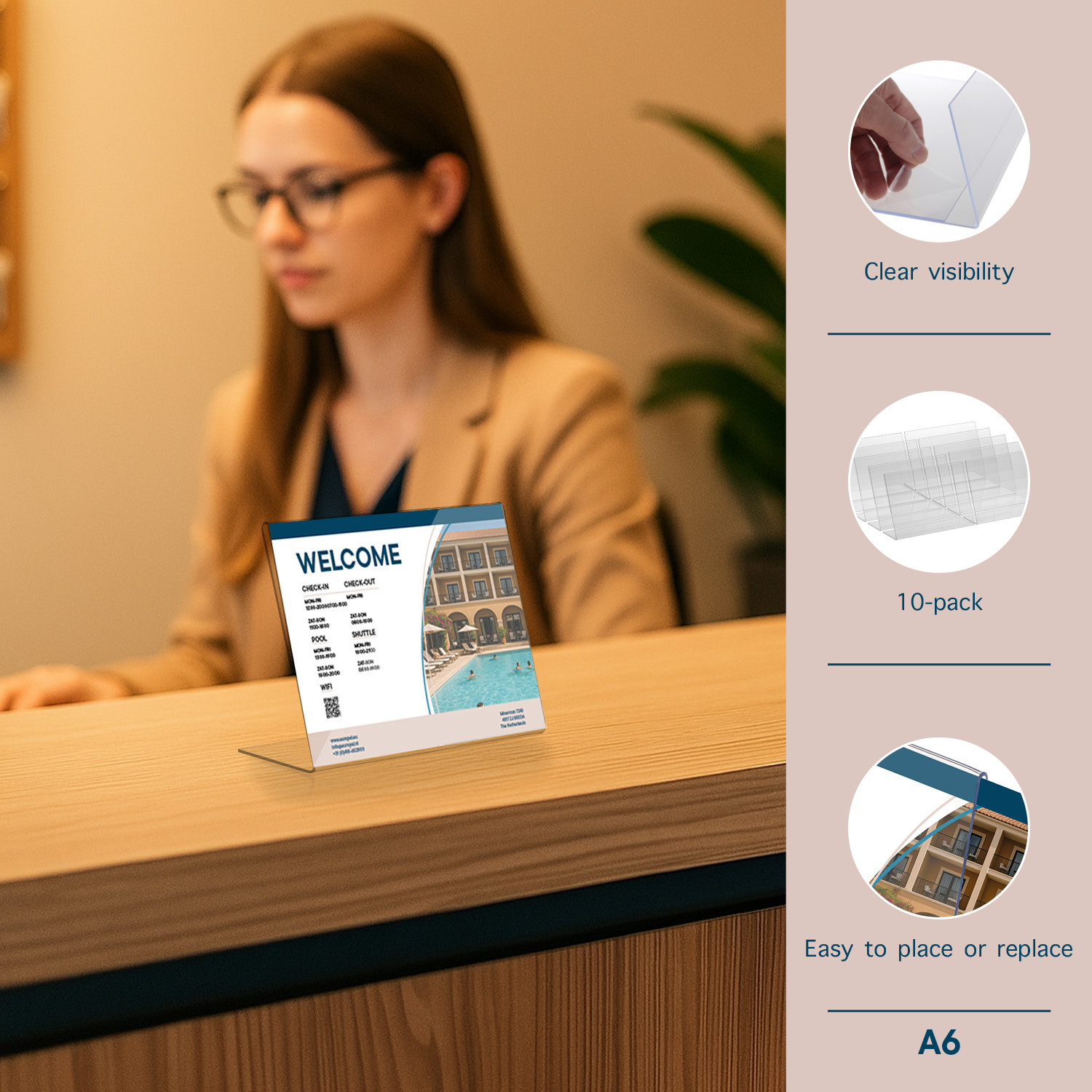 Europel Kartenhalter Budget L-Ständer A6 1,5 mm Querformat Acryl – 10er-Set