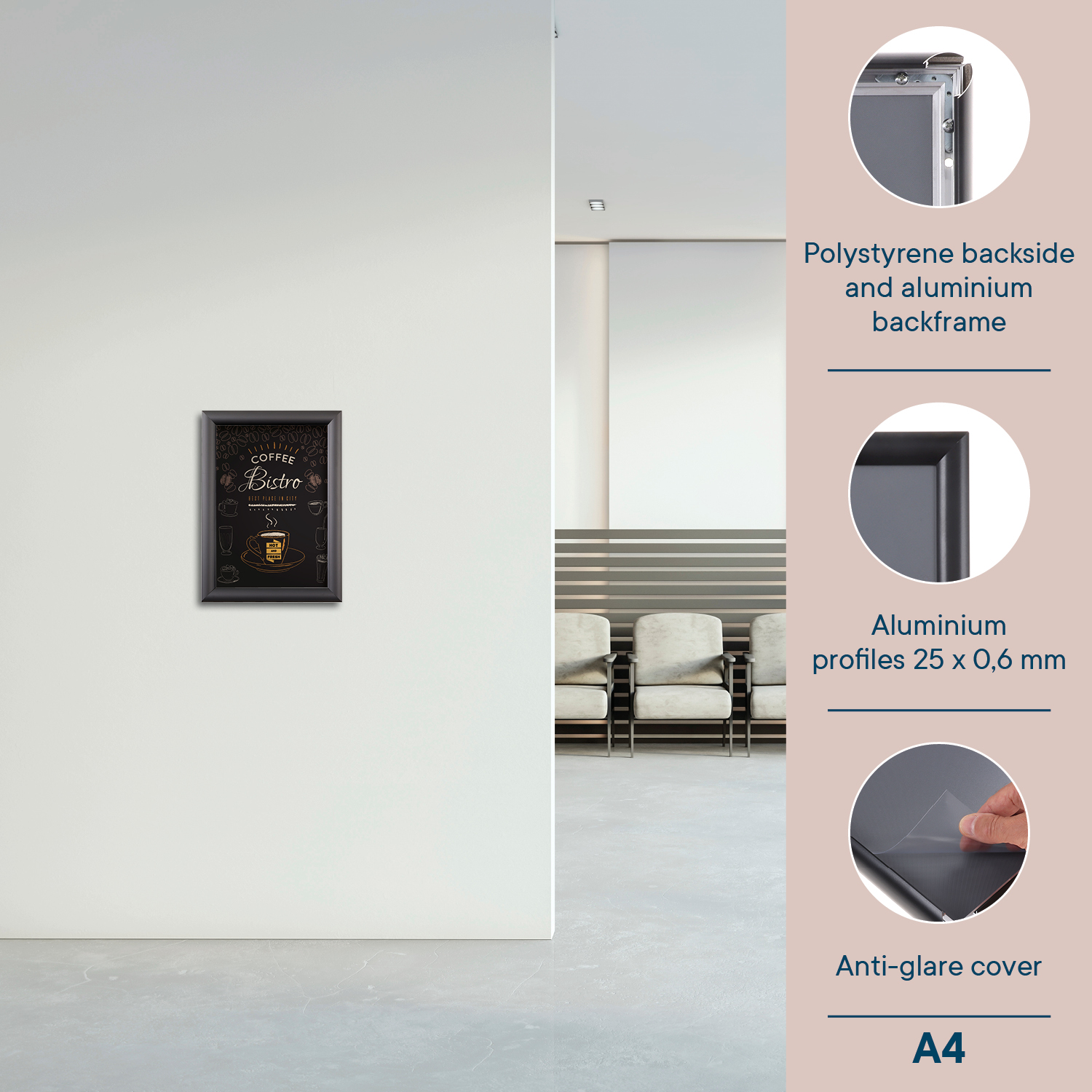 Europel Klapprahmen Economy DIN A4 25 mm Schwarz