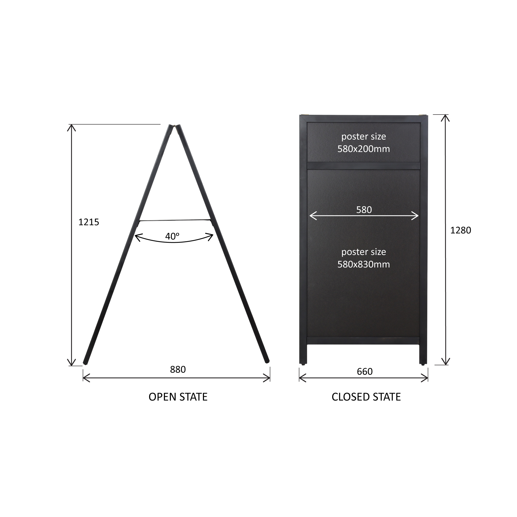 Europel Kreidetafel Kundenstopper mit Logoplatte 660 x 1280 mm DELUX Schwarz