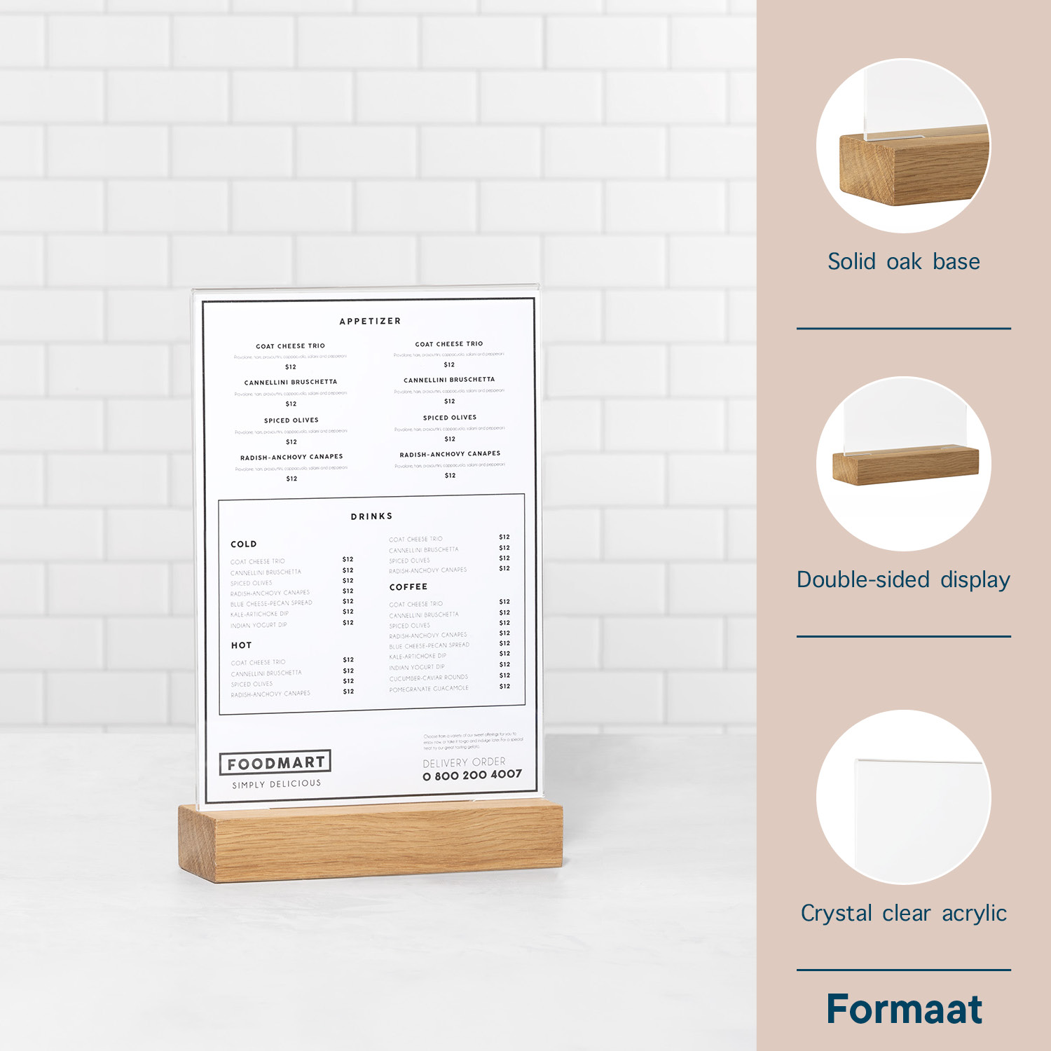 Europel Tischaufsteller DIN A5 Hochformat Acryl mit Holzsockel