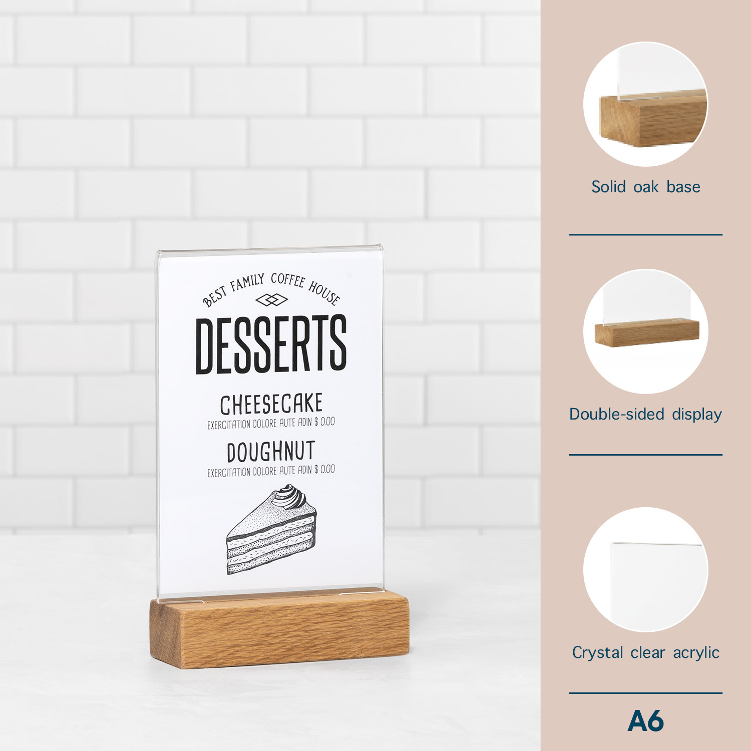 Europel Tischaufsteller DIN A6 Hochformat Acryl mit  Holzsockel