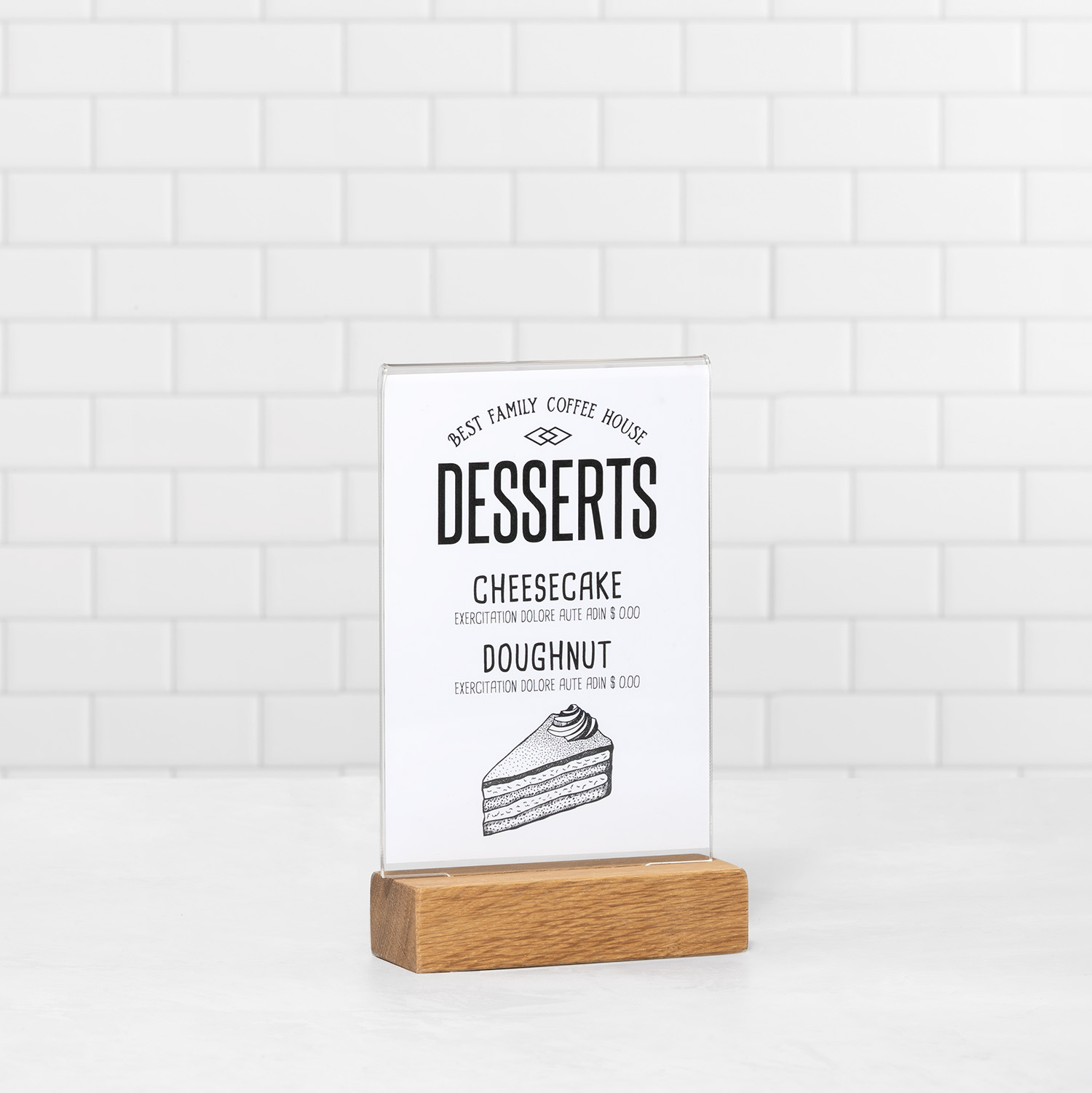 Europel Tischaufsteller DIN A6 Hochformat Acryl mit  Holzsockel