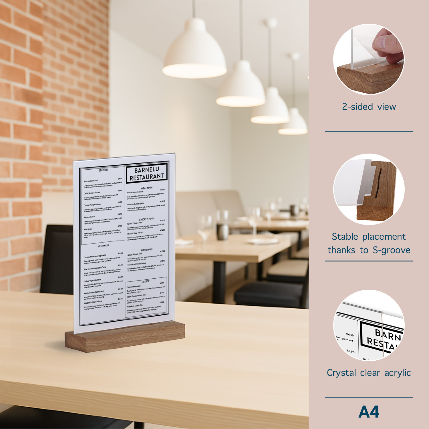 Europel Kartenhalter Acryl mit Holzfuß A4 Hochformat – Premium Displayhalter