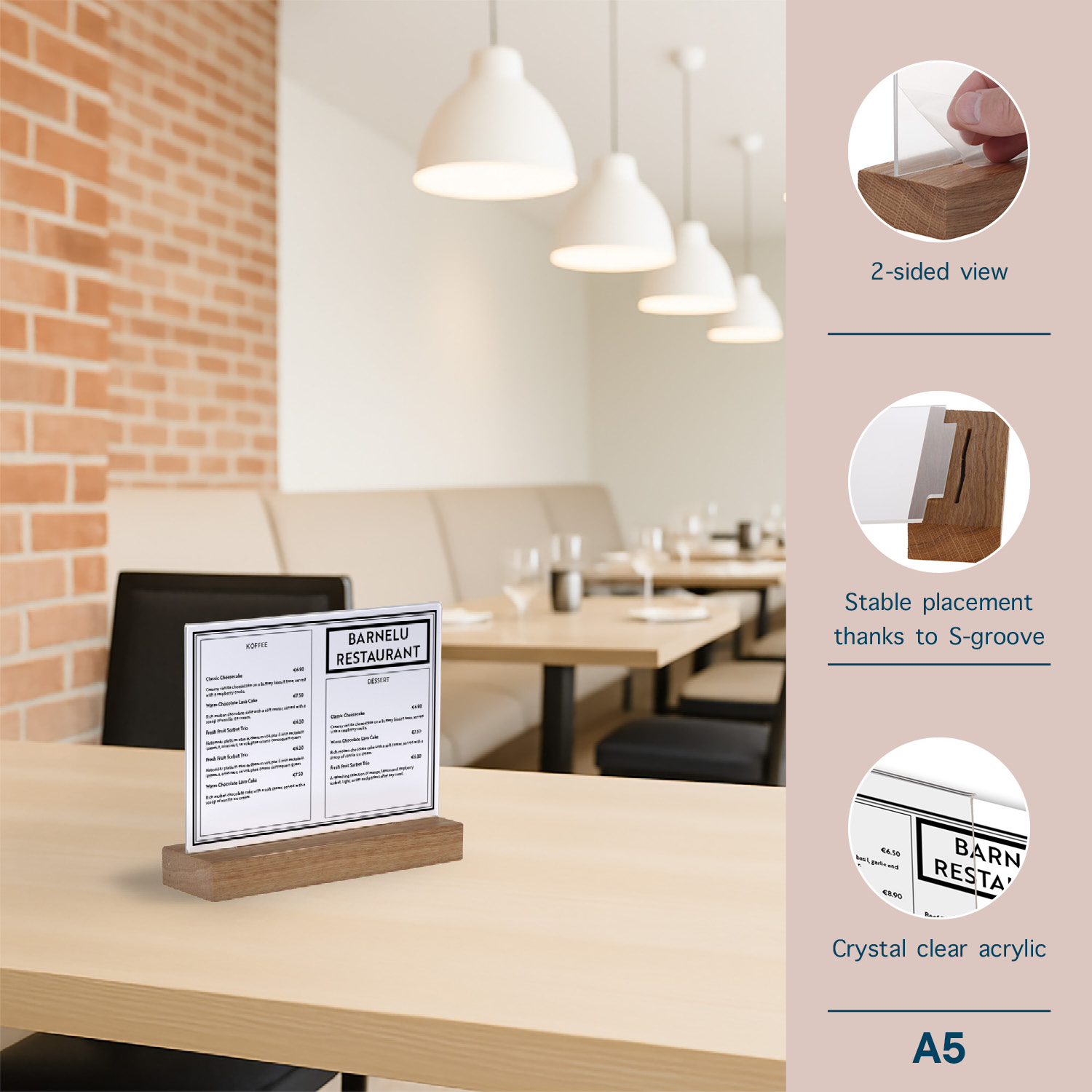 Europel Kartenhalter Acryl mit Holzfuß A5 Querformat – Premium Displayhalter