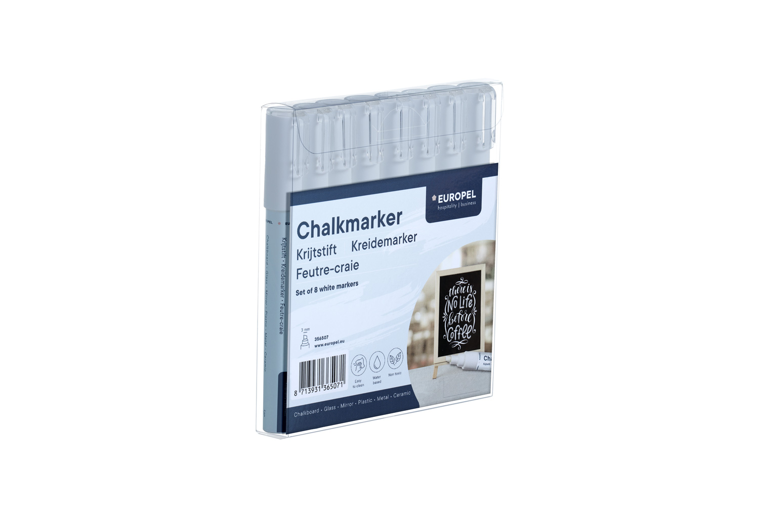 Europel Kreidemarker 1-3 mm Weiß PVC Etui 8 Stück